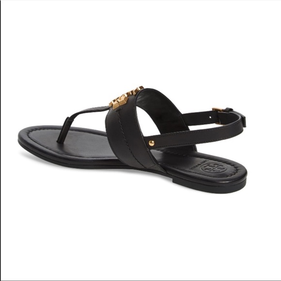 New Tory Burch Everly Leather Sandals Black - Picture 3 of 9